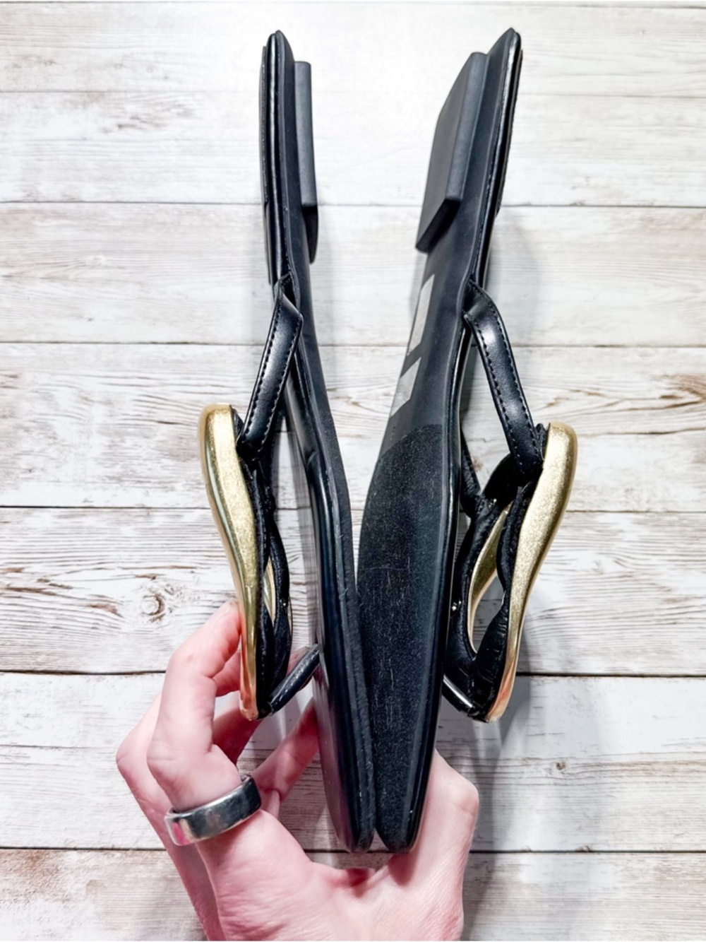 NEW Jeffery Campbell Linques 2 Sandal in Black & Gold Leather Size 9 - Picture 5 of 10